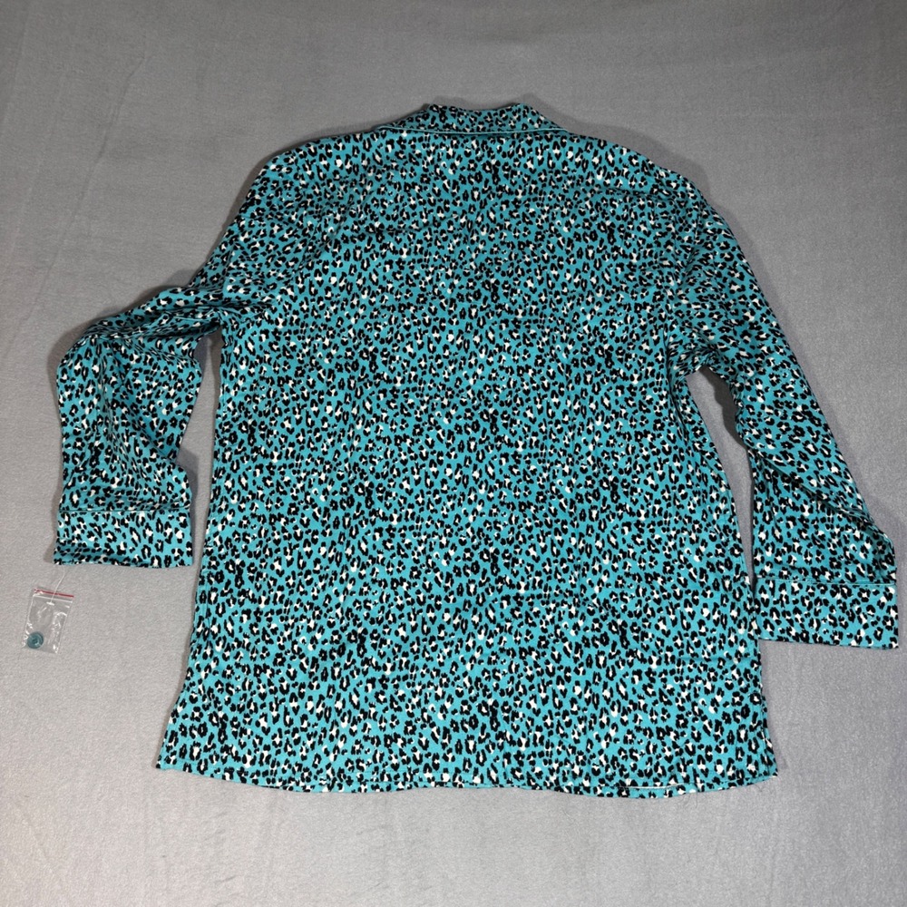 Kim Rogers Intimates Teal Leopard Print Pajama Set Cotton Button Down Mens L - Picture 5 of 7